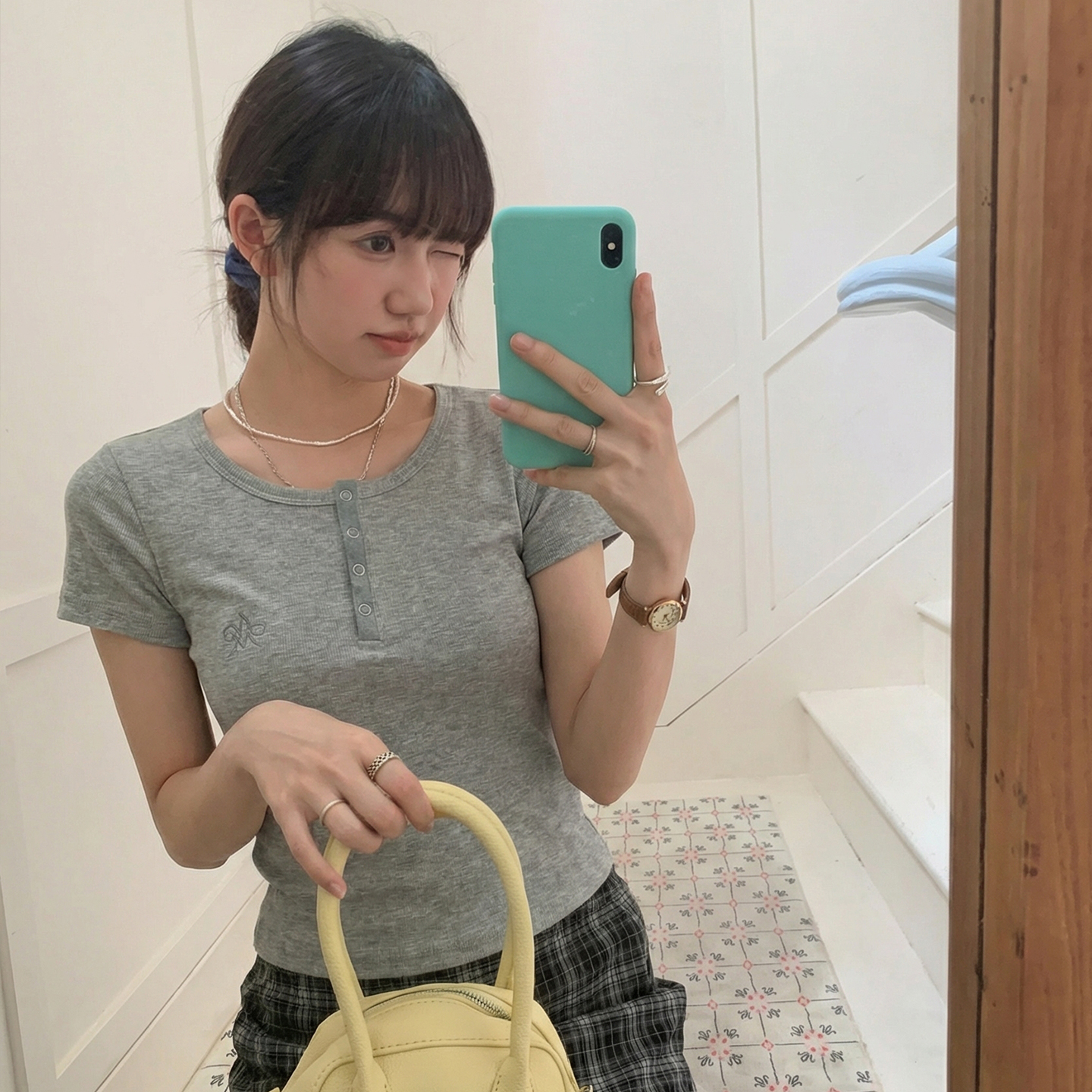 實價實拍#粉色u領純棉正肩短袖t恤女夏季小個子短款上衣2025新款