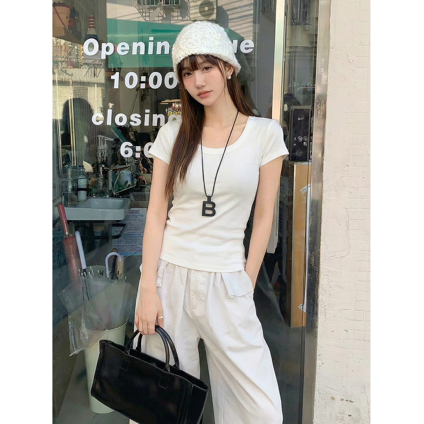 實拍實價#正肩短袖t恤女2026春季新款修身顯瘦純色緊身體恤上衣女