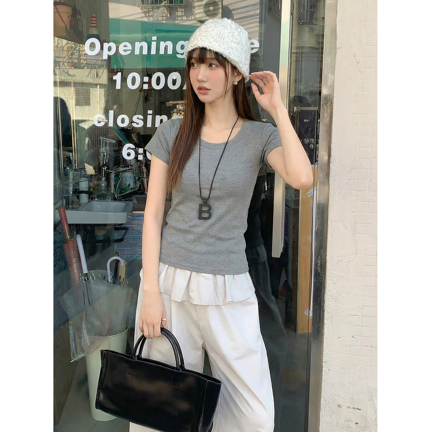 實拍實價#正肩短袖t恤女2026春季新款修身顯瘦純色緊身體恤上衣女