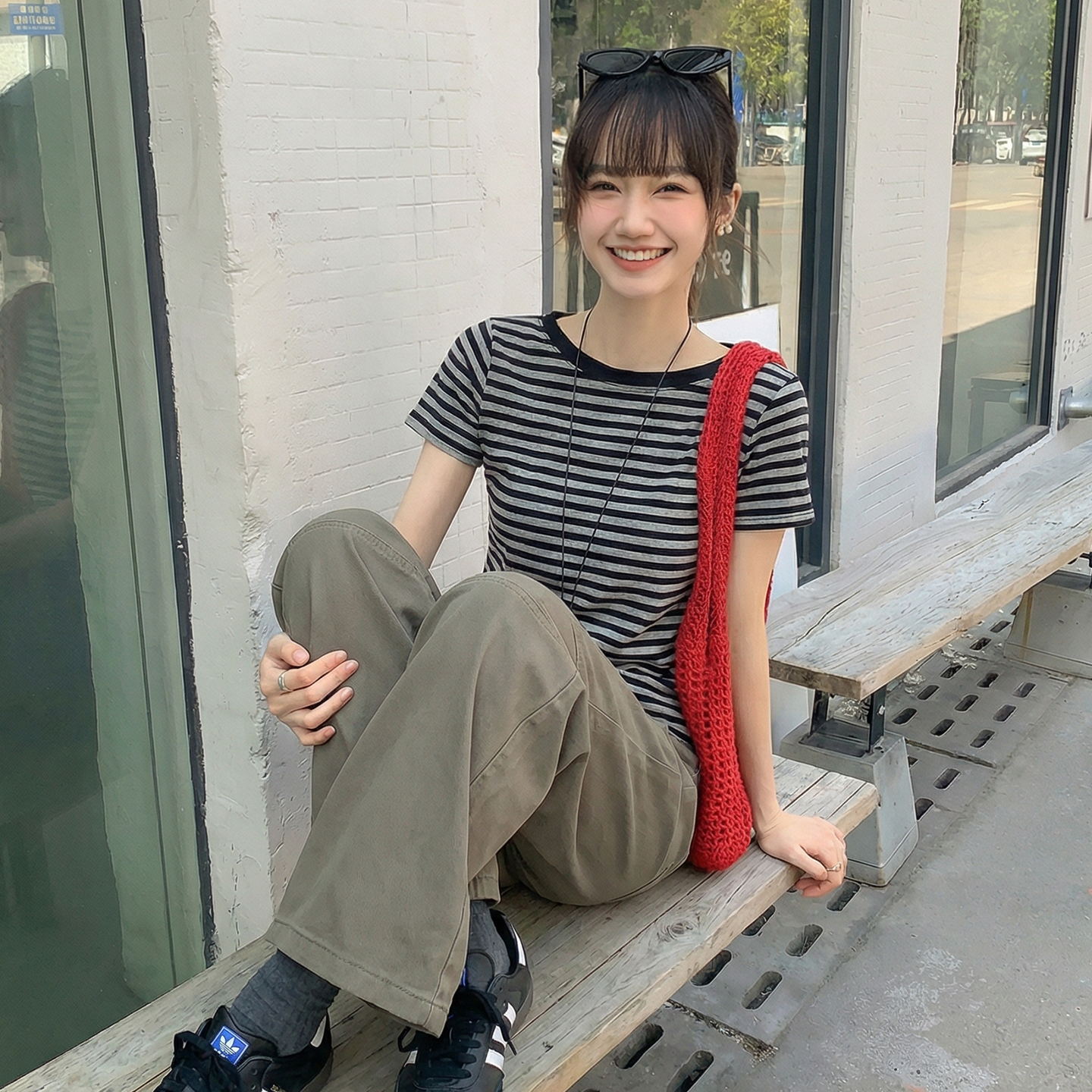 實拍實價#斜肩短袖t恤女2026夏季新款設計感收腰修身露肩上衣潮