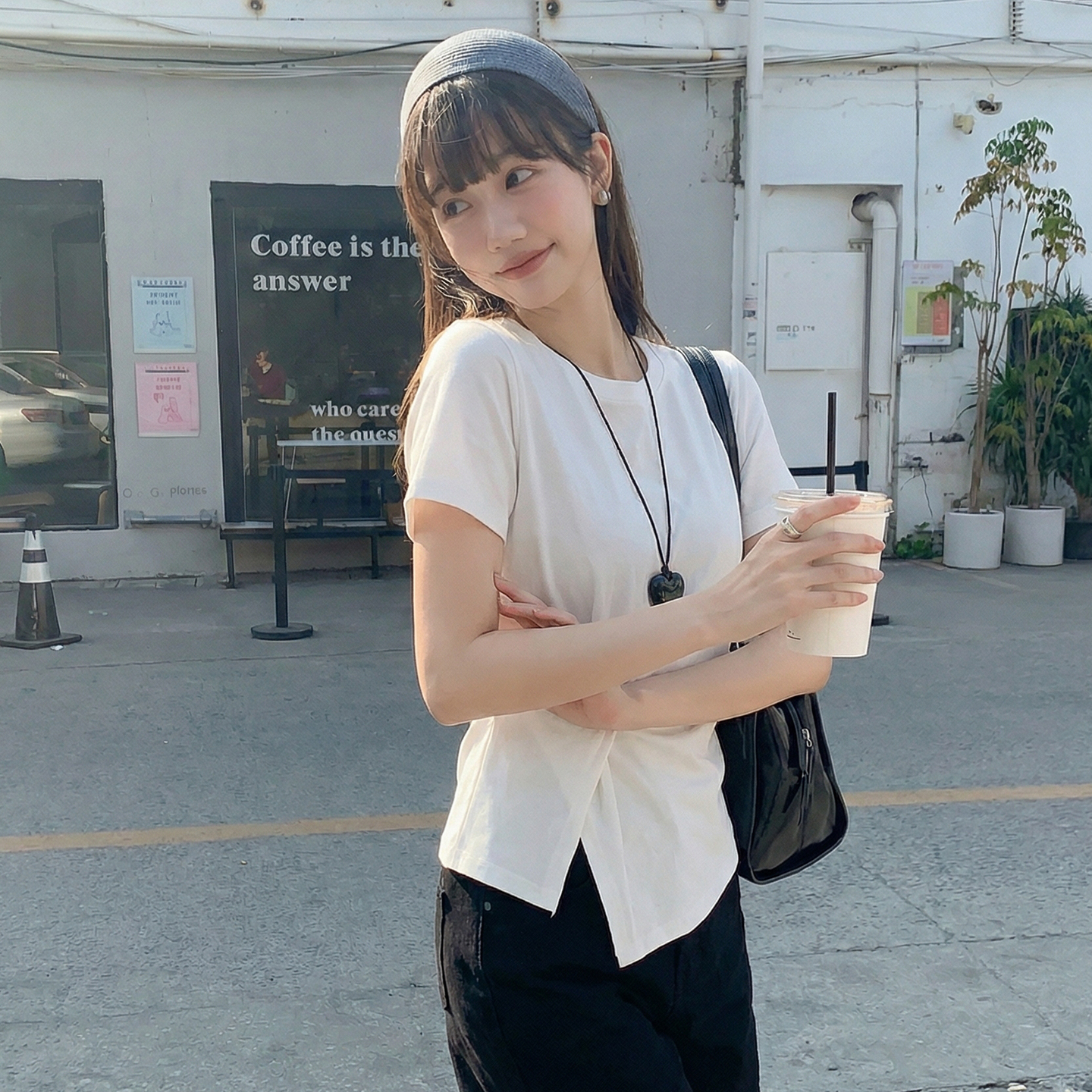 實拍實價#白色正肩短袖t恤女夏2026新款閑韓系氣質寬松收腰上衣