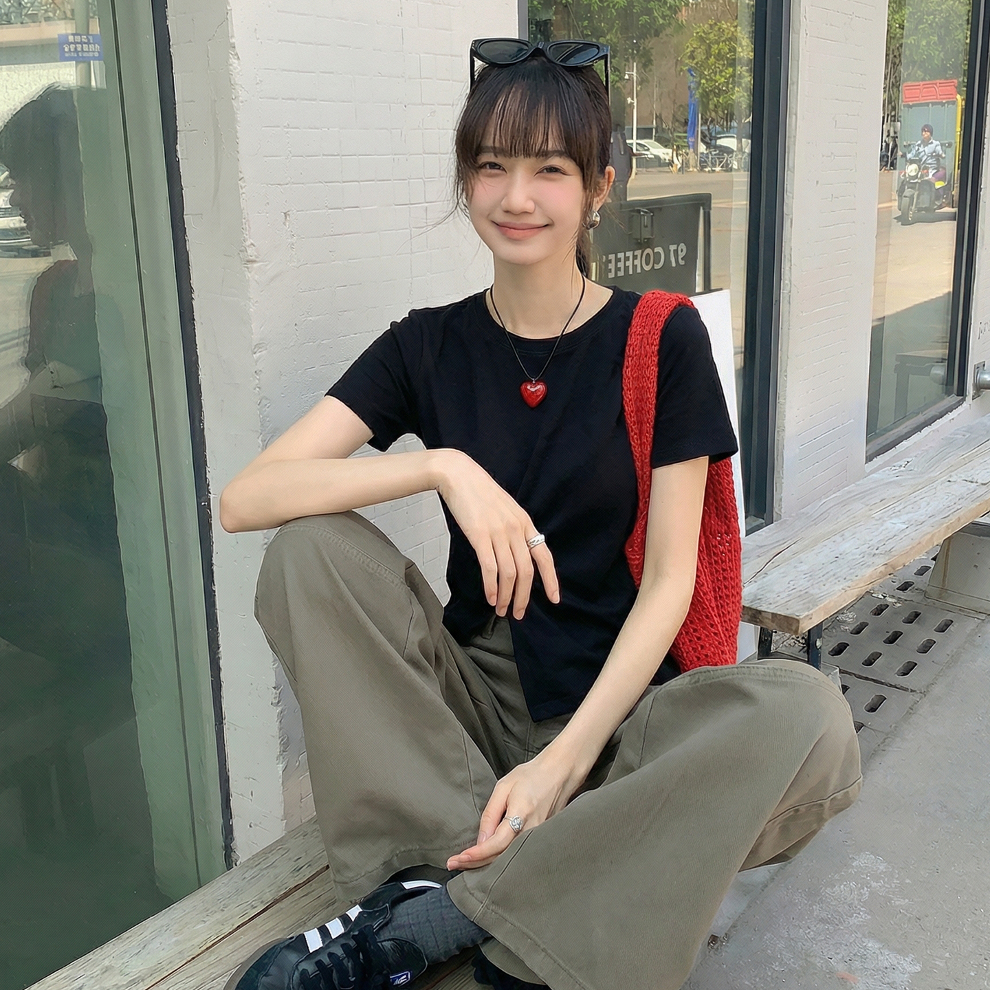 實拍實價#白色正肩短袖t恤女夏2026新款閑韓系氣質寬松收腰上衣