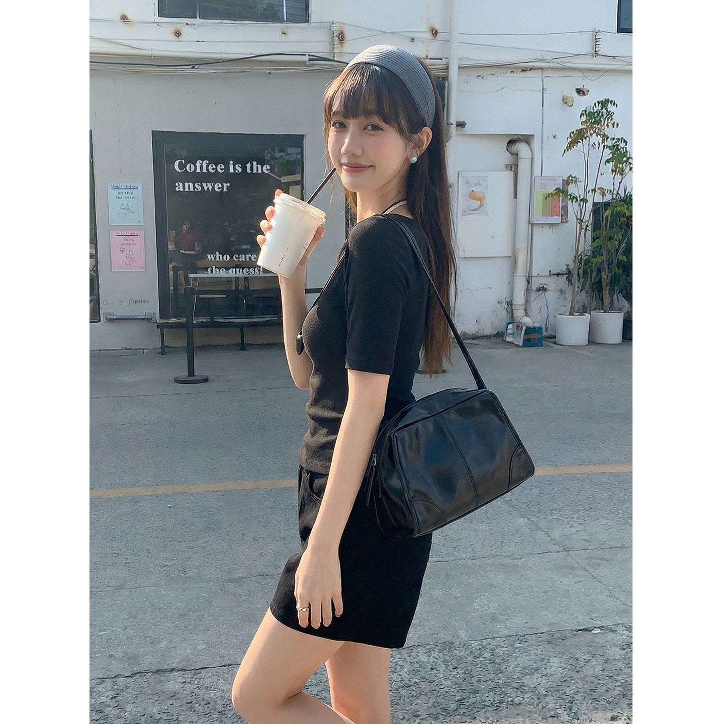 實拍實價# 黑色寬松薄款低領短袖t恤女2026新款夏純欲風微透體恤