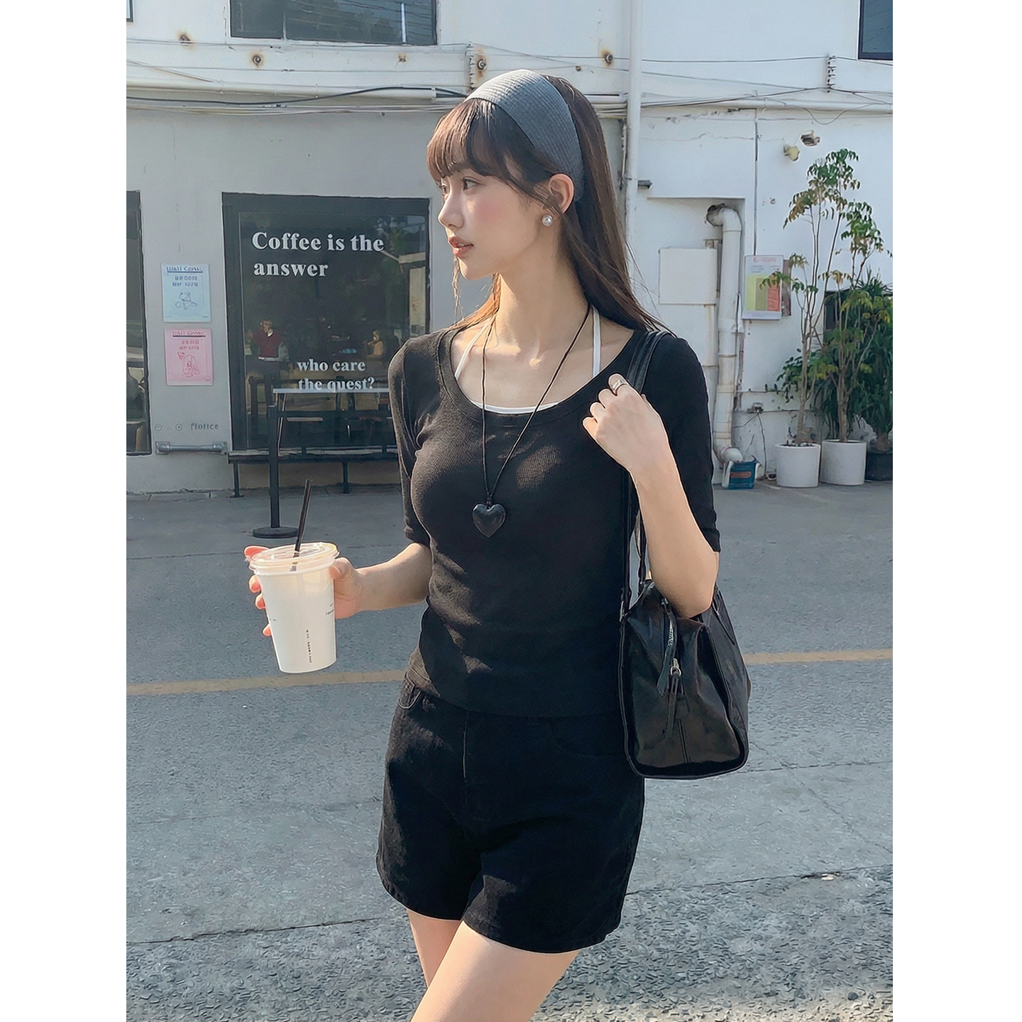 實拍實價# 黑色寬松薄款低領短袖t恤女2026新款夏純欲風微透體恤