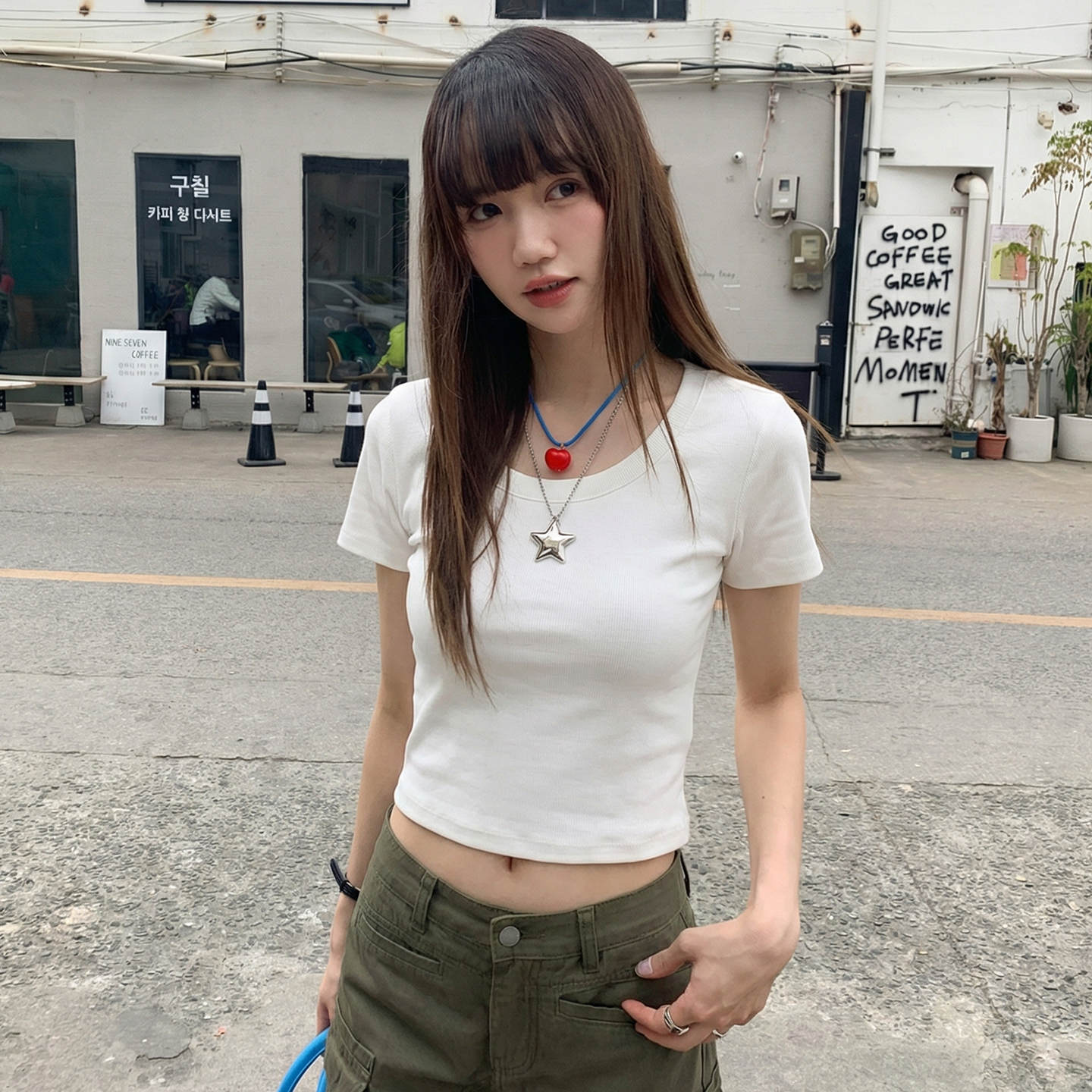 實價實拍灰色純棉u領正肩短袖t恤女夏季2026新款小個子短款上衣