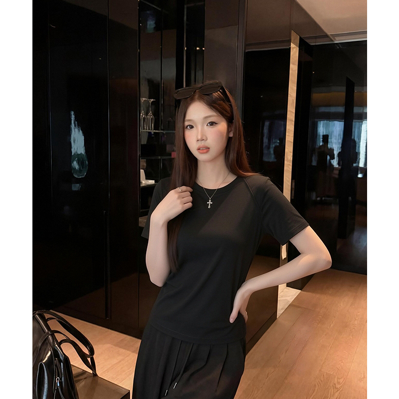 實拍實價#t恤女修身短款夏季設計感小眾撞色字母印花半袖上衣