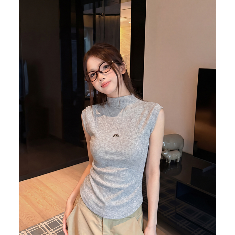 實拍實價#半高領無袖休閑百搭女上衣2026新款夏季高級感顯瘦修身