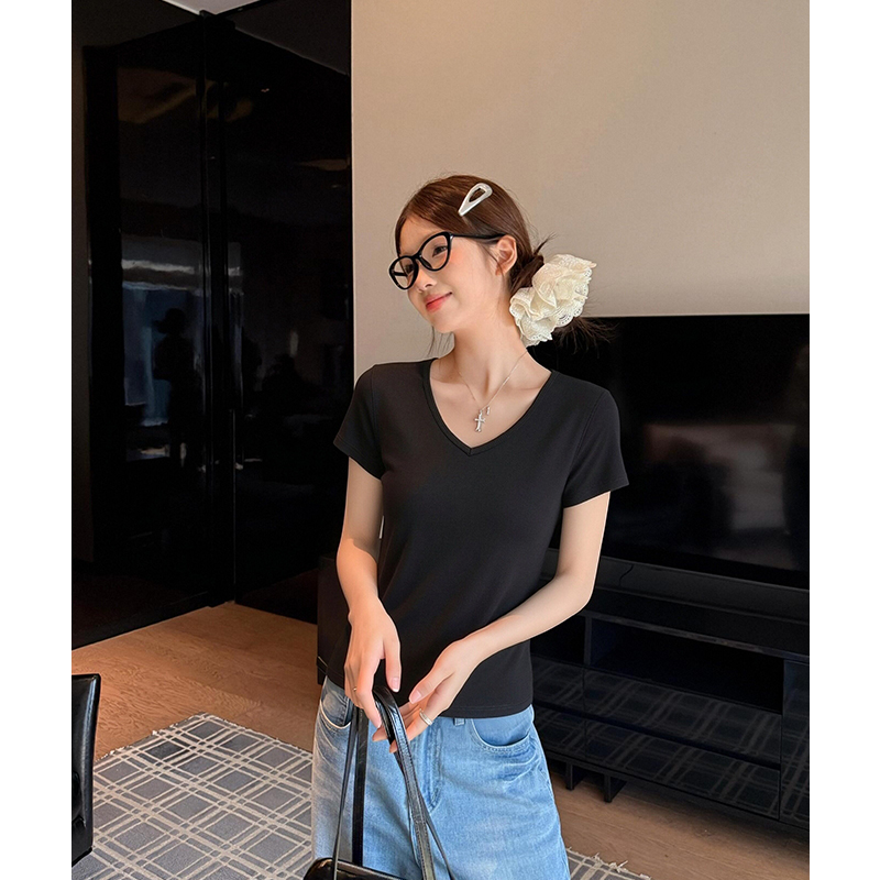 實拍實價短袖t恤女純色天絲萊賽爾2026夏季新款性感辣妹修身顯瘦