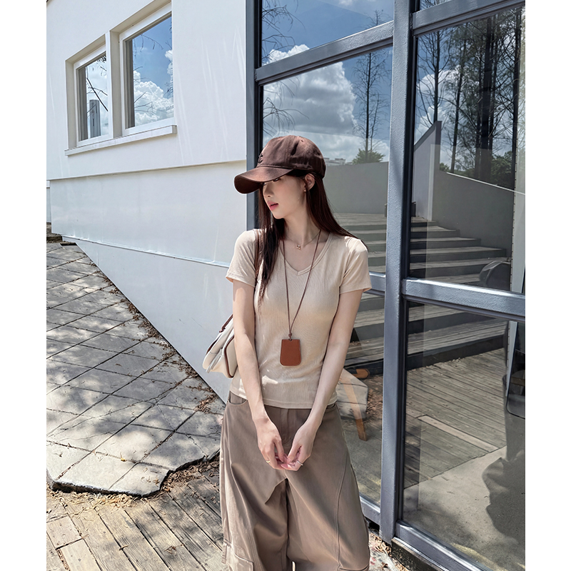 實拍實價短袖t恤女純色天絲萊賽爾2026夏季新款性感辣妹修身顯瘦