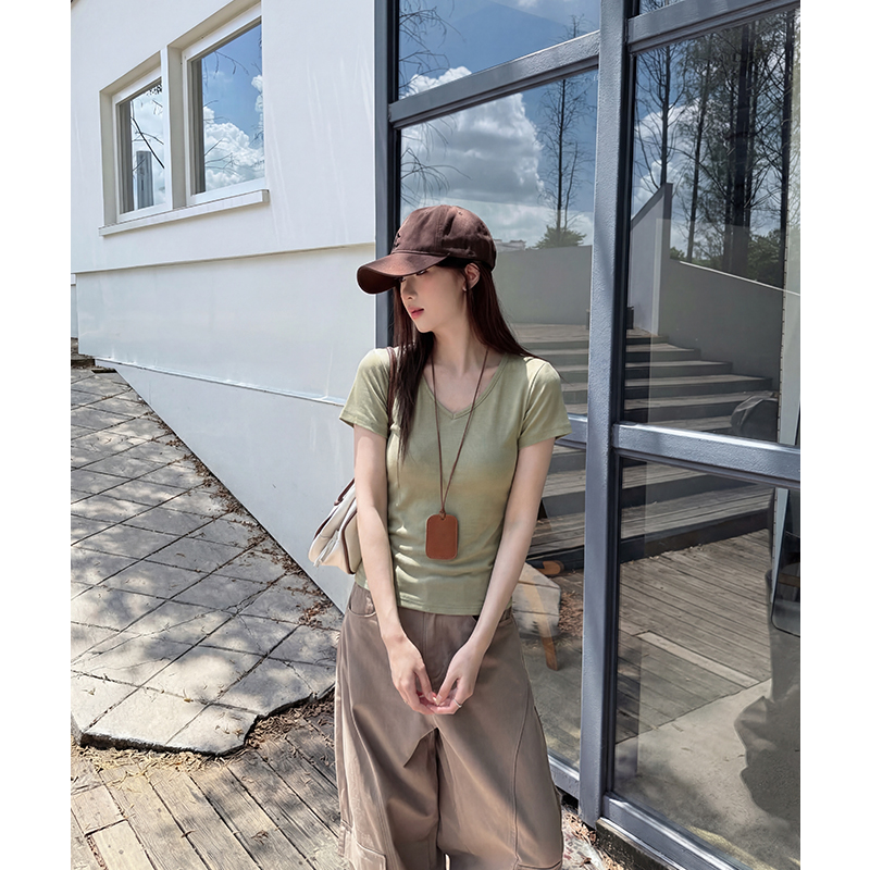 實拍實價短袖t恤女純色天絲萊賽爾2026夏季新款性感辣妹修身顯瘦