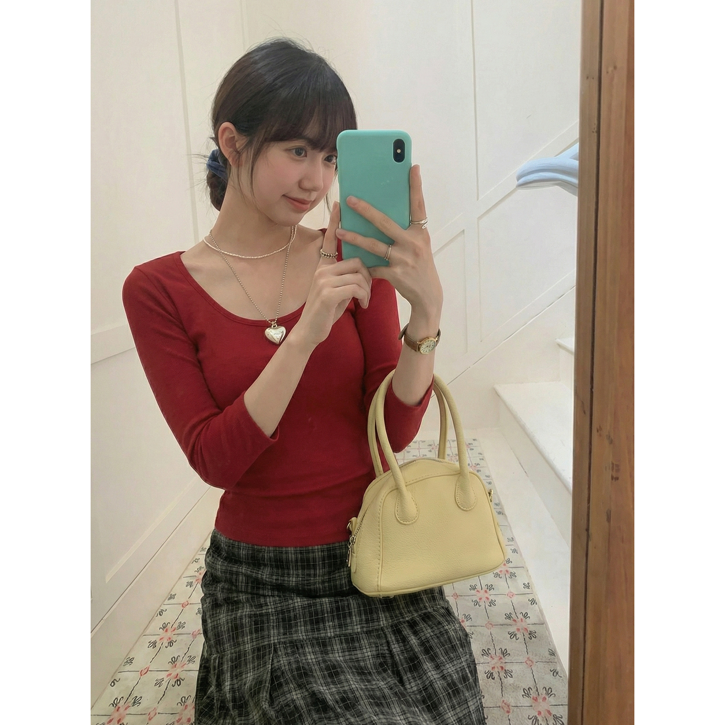 實拍實價#灰色u領短袖女t恤2025新款初2025秋季打底衫女中袖半袖