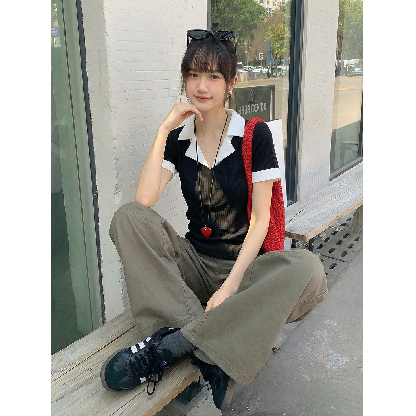 實拍實價#假兩件翻領短袖t恤女夏2026新款設計感百搭修身顯瘦上衣