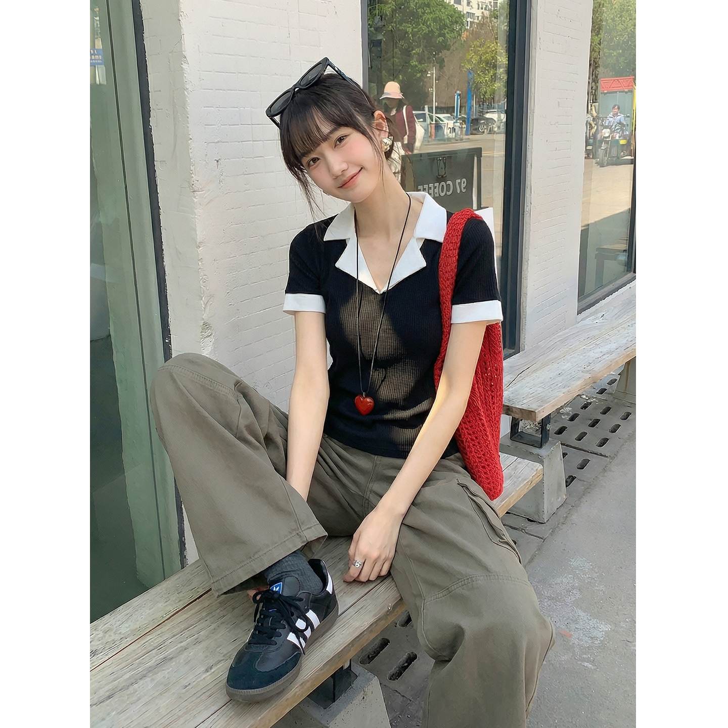 實拍實價#假兩件翻領短袖t恤女夏2026新款設計感百搭修身顯瘦上衣