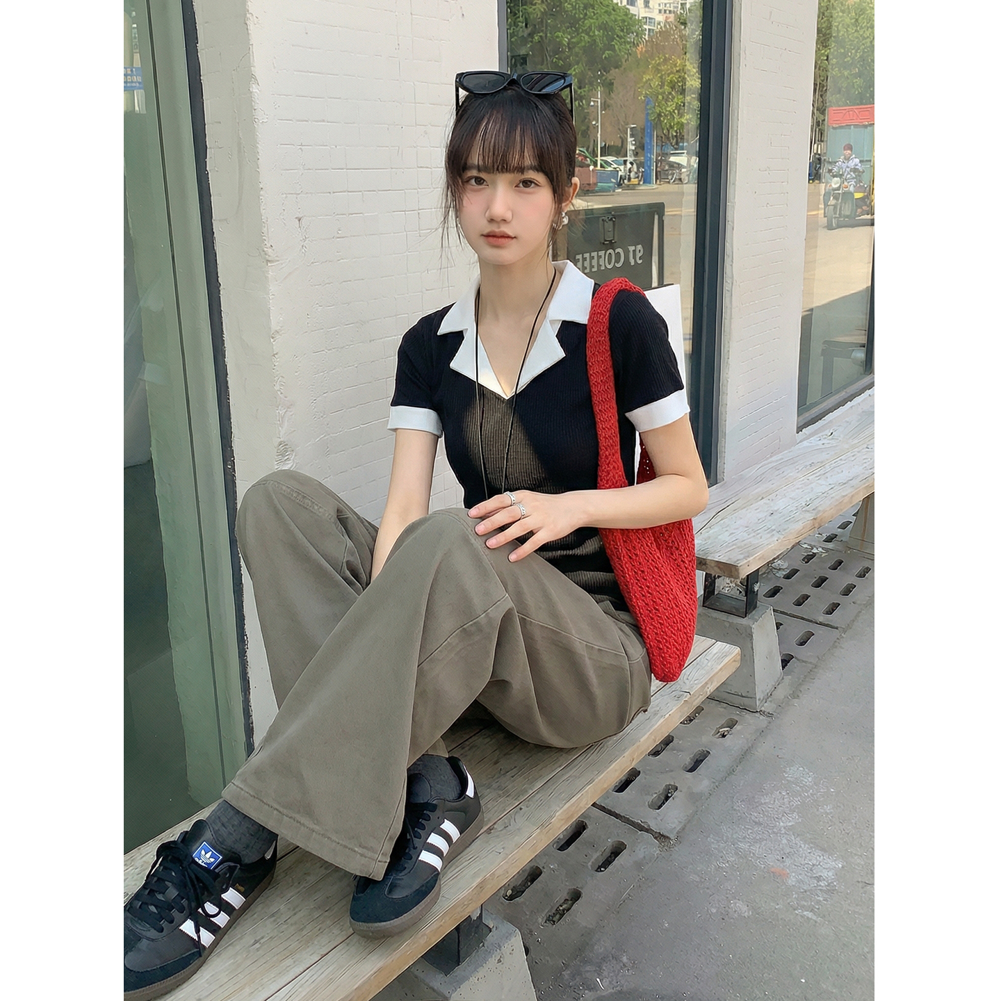 實拍實價#假兩件翻領短袖t恤女夏2026新款設計感百搭修身顯瘦上衣