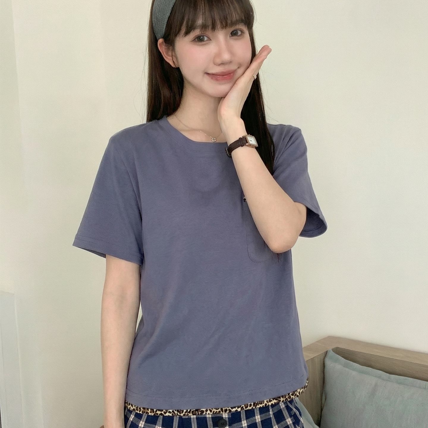 實拍實價豹紋拼接短袖t恤女夏季2026韓系純欲洋氣時尚正肩上衣
