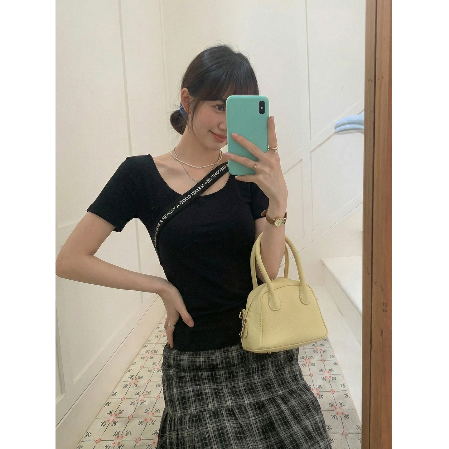 實拍實價正肩t恤女短袖夏裝2026新款墊肩露鎖骨別致上衣半袖體恤