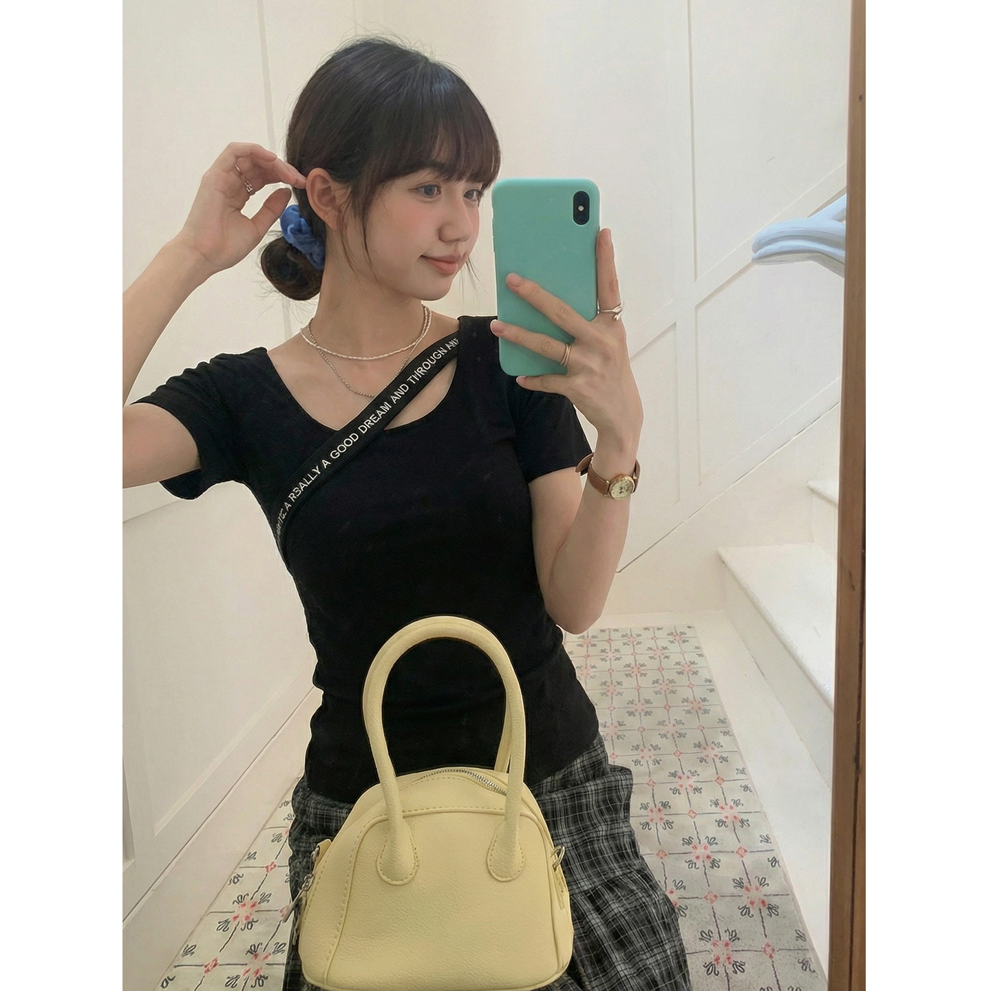 實拍實價正肩t恤女短袖夏裝2026新款墊肩露鎖骨別致上衣半袖體恤