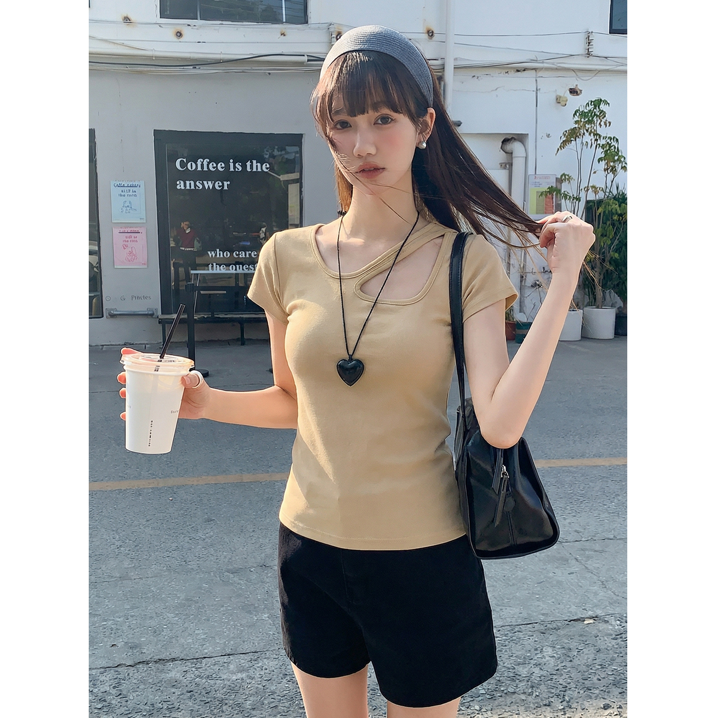 實拍實價#短袖t恤女純欲鏤空鎖骨設計感小眾短款上衣女半袖體恤潮
