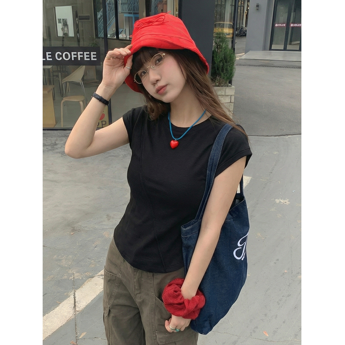 實拍實價圓領正肩短袖t恤女夏季2026新款飛飛袖休閑百搭寬松上衣