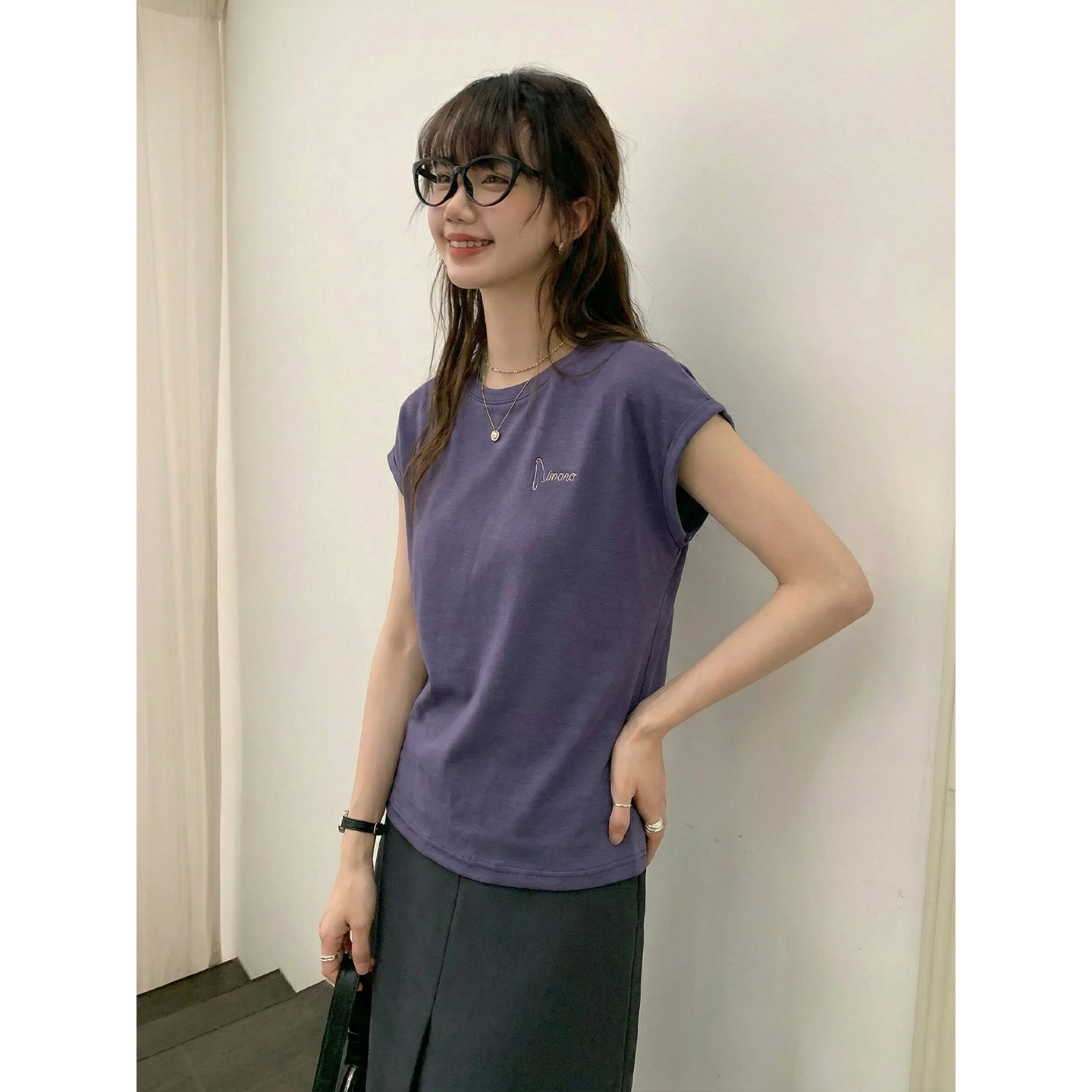 實拍實價#正肩無袖t恤女坎肩夏季寬松美式刺繡小飛袖上衣背心