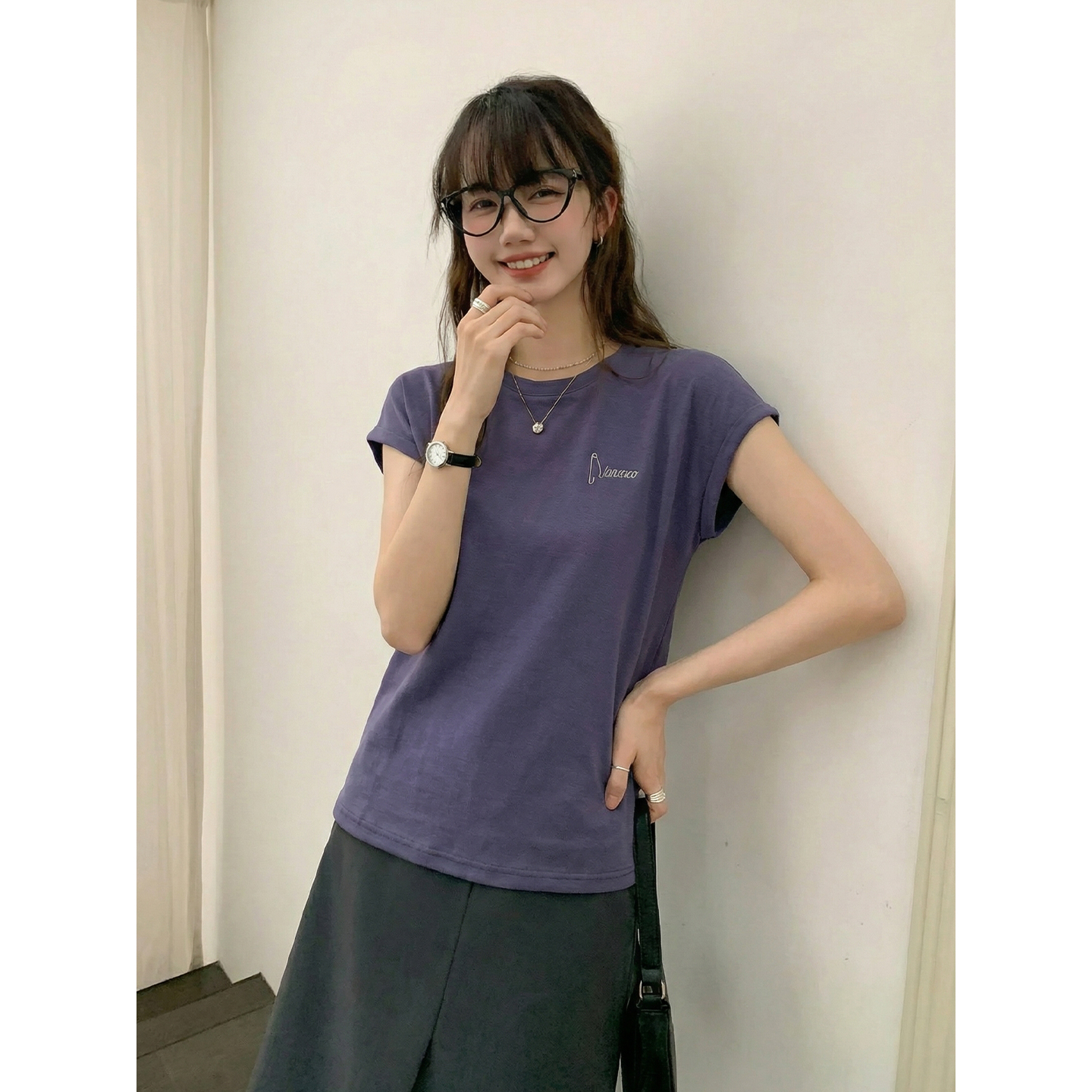 實拍實價#正肩無袖t恤女坎肩夏季寬松美式刺繡小飛袖上衣背心