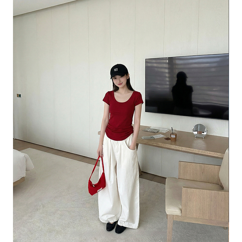AI實價短袖t恤女ins潮夏季2026年新款百搭低圓領鎖骨顯瘦上衣