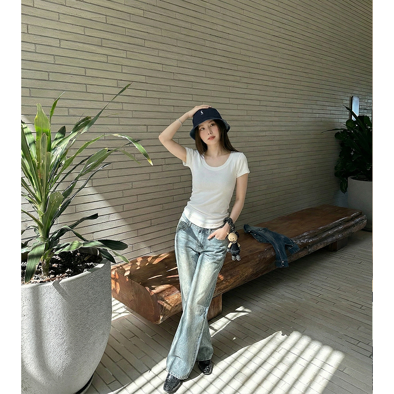 AI實價短袖t恤女ins潮夏季2026年新款百搭低圓領鎖骨顯瘦上衣