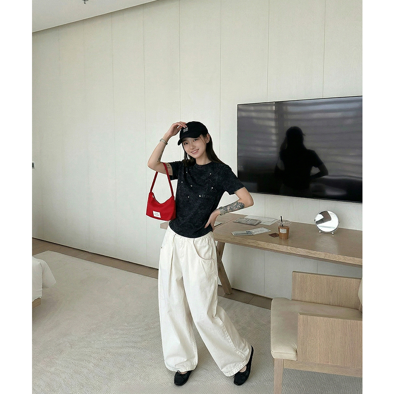 AI蝴蝶結鑲鉆純棉正肩短袖t恤女2026年夏季洋氣別致上衣修身顯瘦