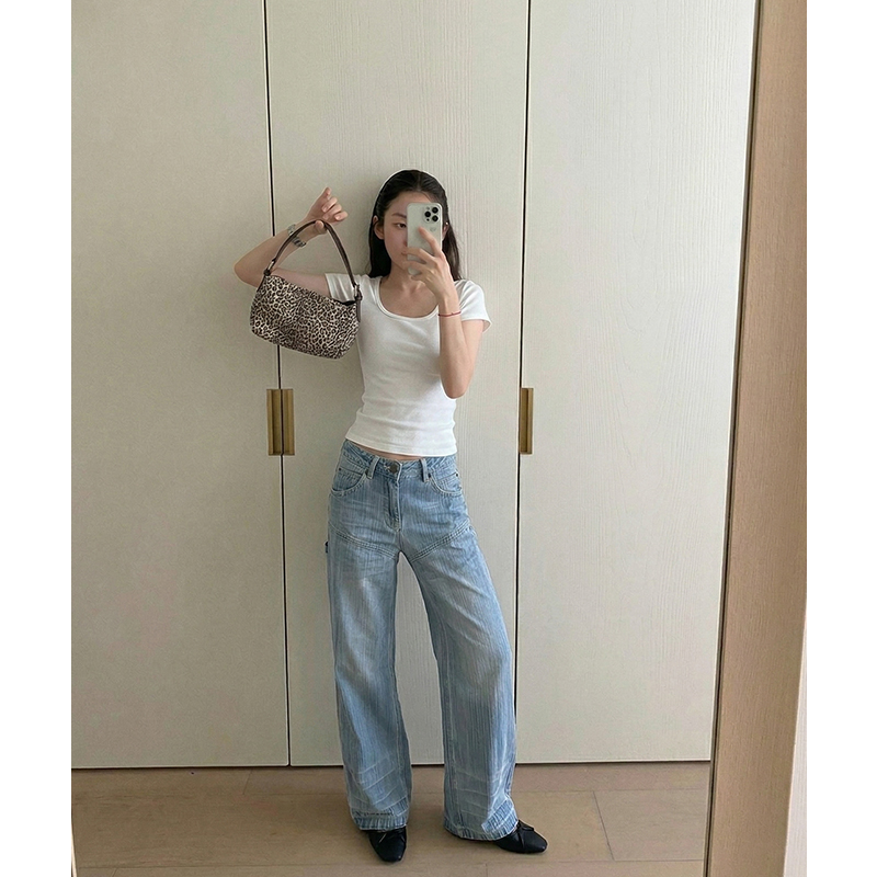 AI實價方領短袖t恤女2026夏季新款基礎百搭修身顯瘦純色上衣女