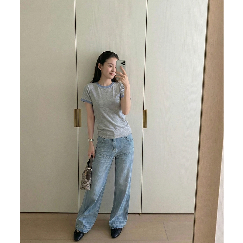 AI實價方領短袖t恤女2026夏季新款基礎百搭修身顯瘦純色上衣女