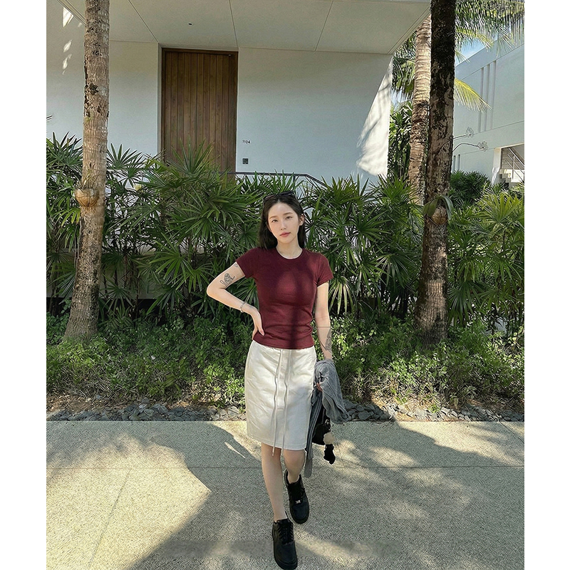 AI實價#純色圓領正肩短袖t恤女2026夏季性感辣妹設計修身顯瘦