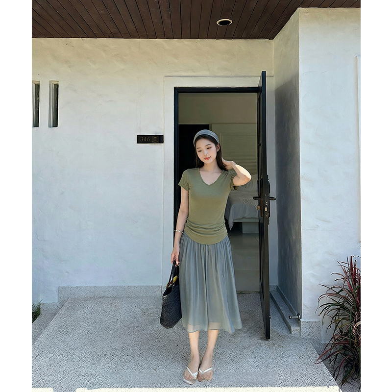 AI實價短袖t恤女純色天絲萊賽爾2026夏季新款性感辣妹修身顯瘦
