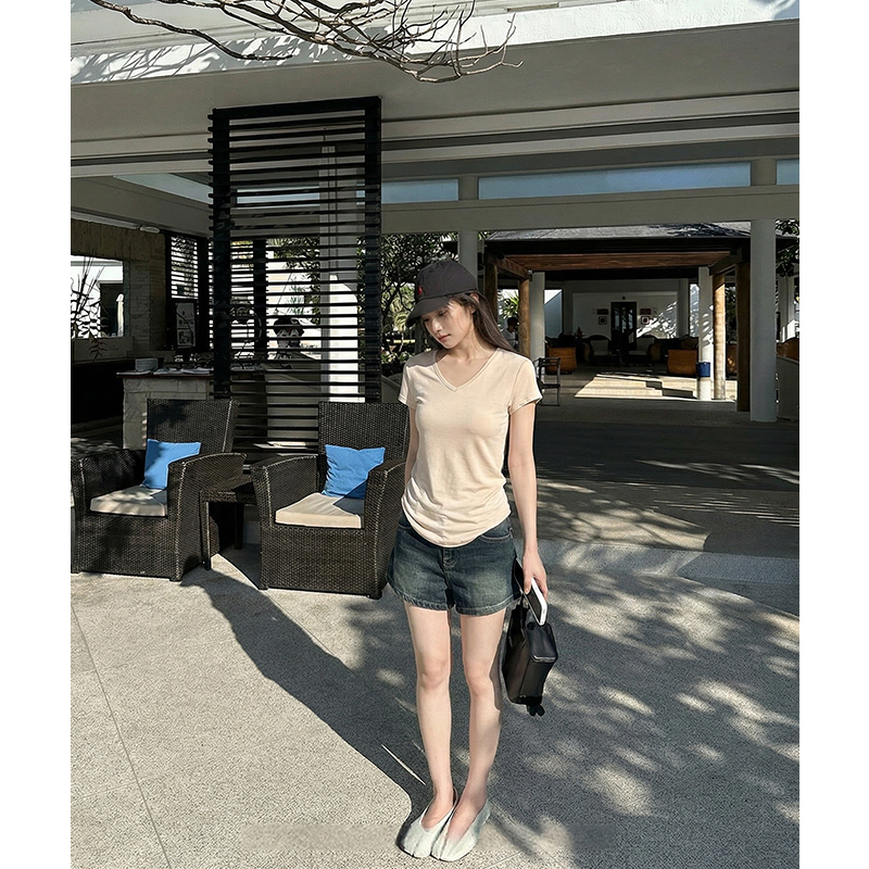 AI實價短袖t恤女純色天絲萊賽爾2026夏季新款性感辣妹修身顯瘦