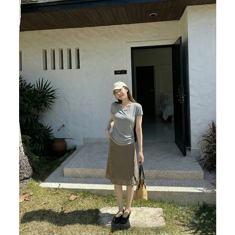 AI實價短袖t恤女純色天絲萊賽爾2026夏季新款性感辣妹修身顯瘦