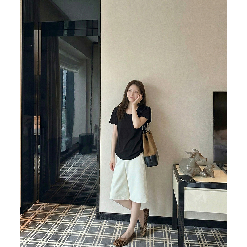 AI實拍#灰色純棉正肩v領短袖t恤女夏季打底衫內搭體恤寬松上衣