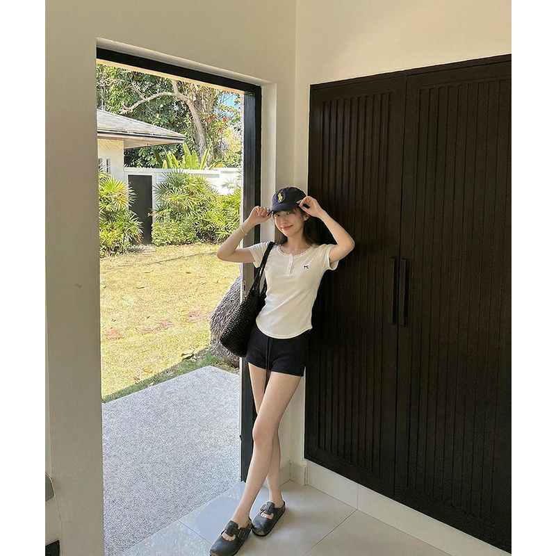 AI實價#蕾絲花邊正肩短袖t恤女夏季2026新款褶皺蝴蝶結短款上衣