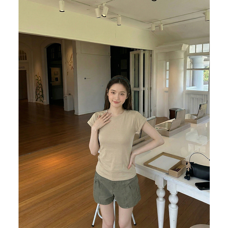 AI實價圓領正肩短袖t恤女2026夏新款基礎款修身顯瘦純色上衣潮