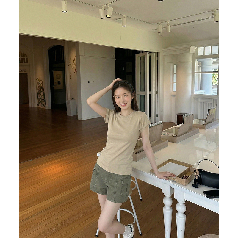 AI實價圓領正肩短袖t恤女2026夏新款基礎款修身顯瘦純色上衣潮