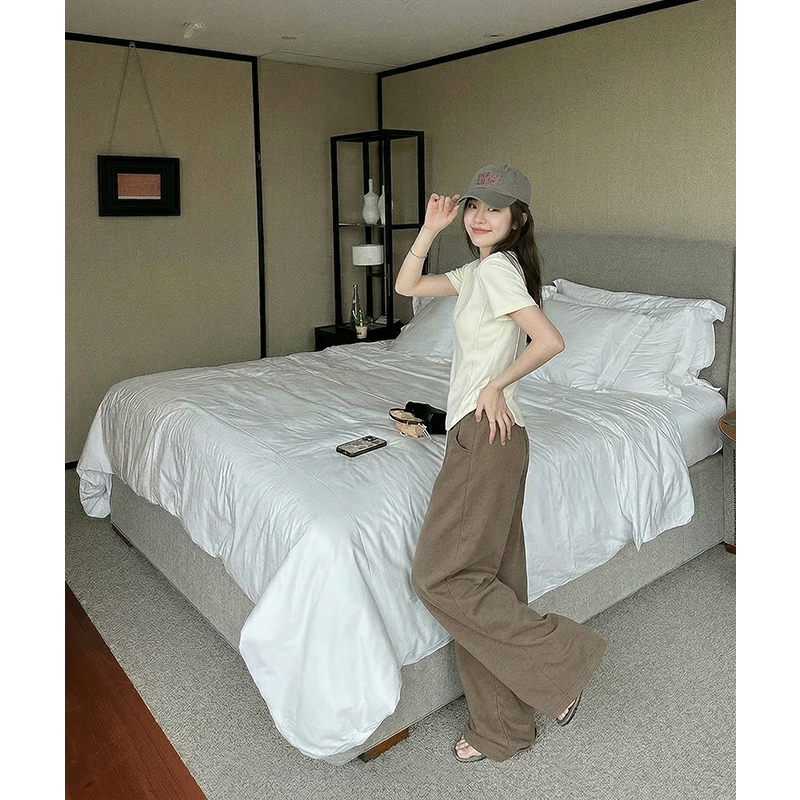 AI實價正肩短袖t恤女夏季新款設計感不規則魚骨線修身顯瘦上衣
