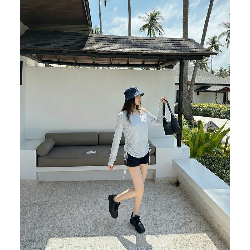 AI實價#冰絲針織衫女薄款防曬罩衫蕾絲拼接吊帶背心抽繩兩件套
