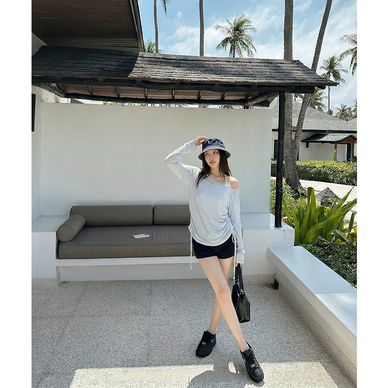 AI實價#冰絲針織衫女薄款防曬罩衫蕾絲拼接吊帶背心抽繩兩件套