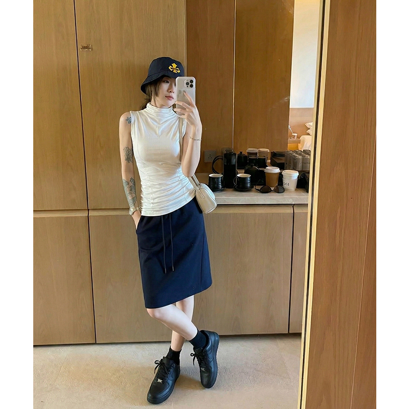 AI實價#白色半高領莫代爾無袖t恤女2026新款夏季高級感修身顯瘦