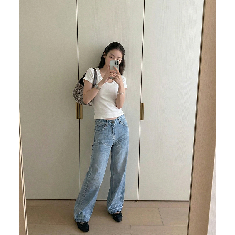 AI實價u領正肩短袖t恤女2026夏季新款純色修身顯瘦短款上衣
