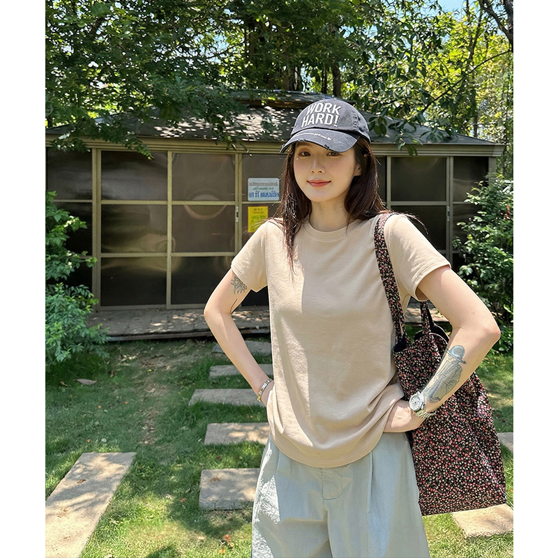 AI實價#簡約氣質純棉短袖t恤女2026夏新款純色圓領穿搭顯瘦上衣