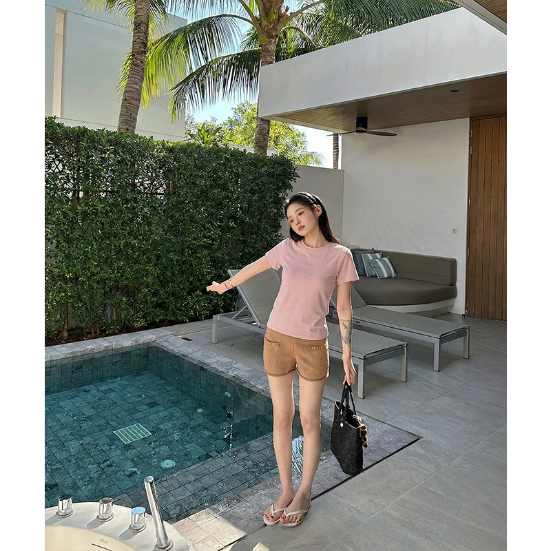 AI實價#簡約氣質純棉短袖t恤女2026夏新款純色圓領穿搭顯瘦上衣
