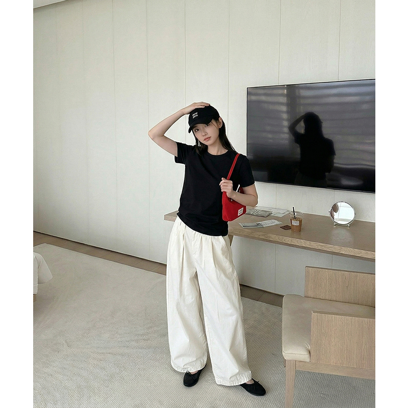 AI實價#純色短袖t恤女2026夏新款純棉圓領簡約大碼寬松顯瘦上衣