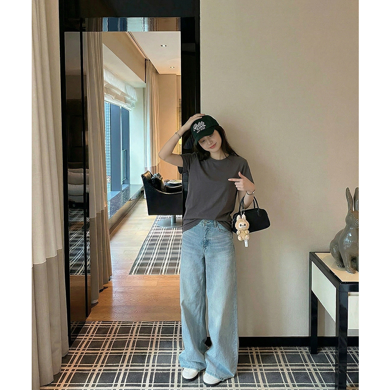 AI實價#純色短袖t恤女2026夏新款純棉圓領簡約大碼寬松顯瘦上衣