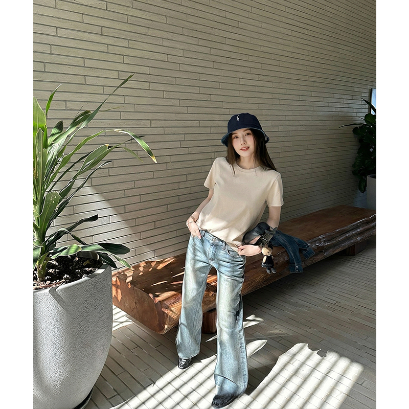 AI實價#純色短袖t恤女2026夏新款純棉圓領簡約大碼寬松顯瘦上衣