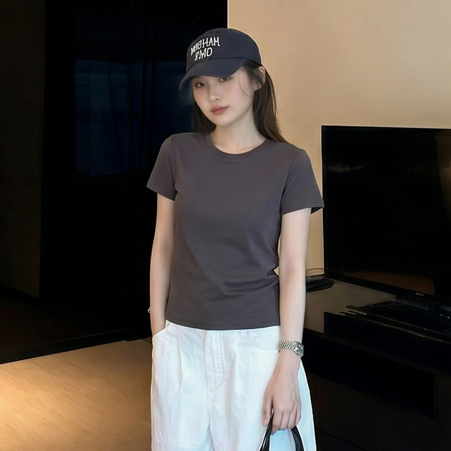 AI實價#純色短袖t恤女2026夏新款純棉圓領簡約大碼寬松顯瘦上衣