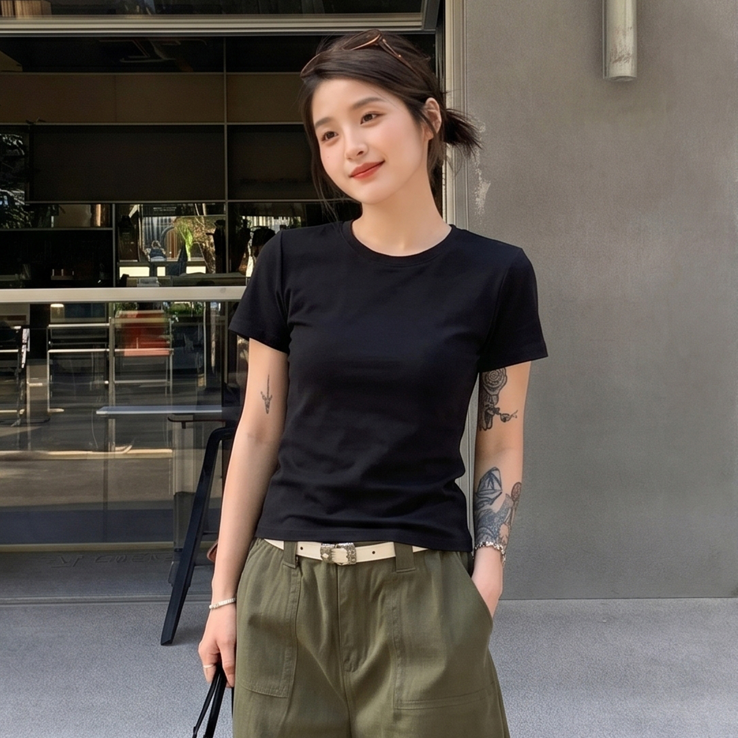 AI實價#純色短袖t恤女2026夏新款純棉圓領簡約大碼寬松顯瘦上衣